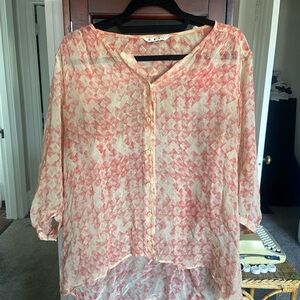 CAbi Pink Patterned Sheer Blouse